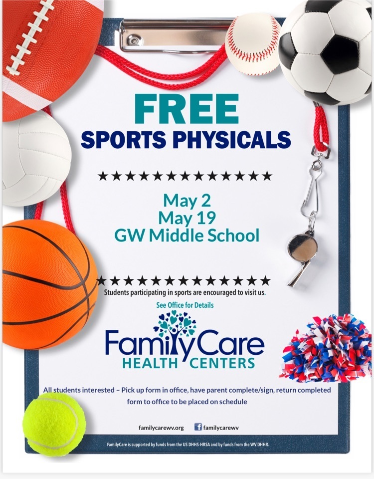 flyer stating free sport’s physicals with FamiyCare  5/2 and5/19