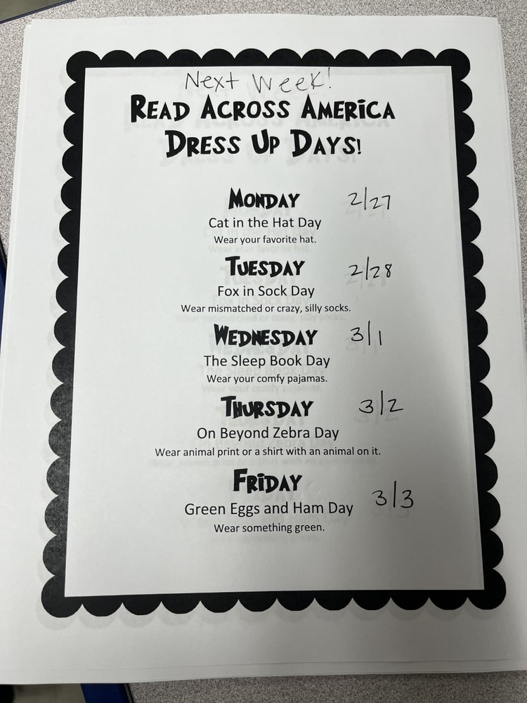 Read Across America Week Dr. Seuss Hurricane Town Elementary School