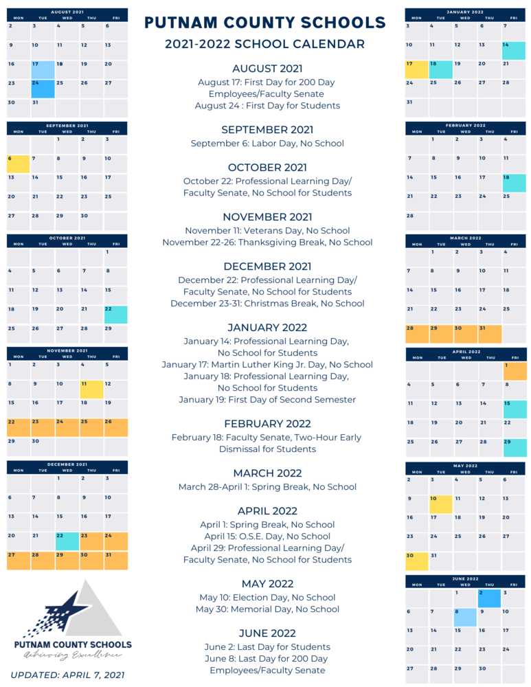 Putnam County Schools Calendar 2022-2023