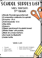 3rd grade- Mrs. Hanson's Supply List