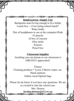 Kindergarten Mrs. Dotson's Supply list