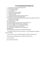 4th Grade Supply List