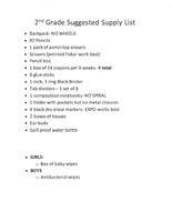 2nd Grade Supply List
