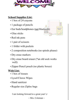 3rd grade - Mrs. Coleman's Supply list
