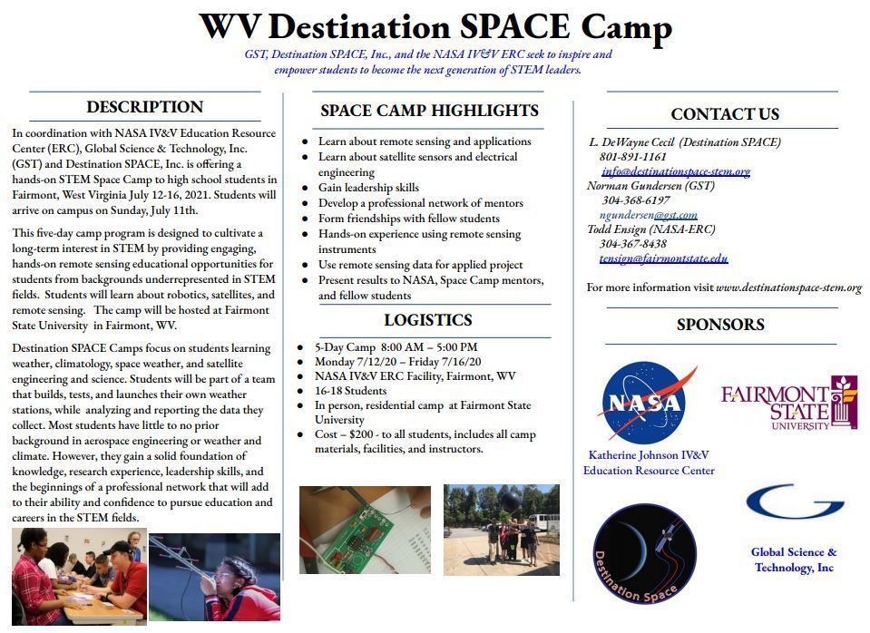 Image contains information available on space camp website (Link in main message)