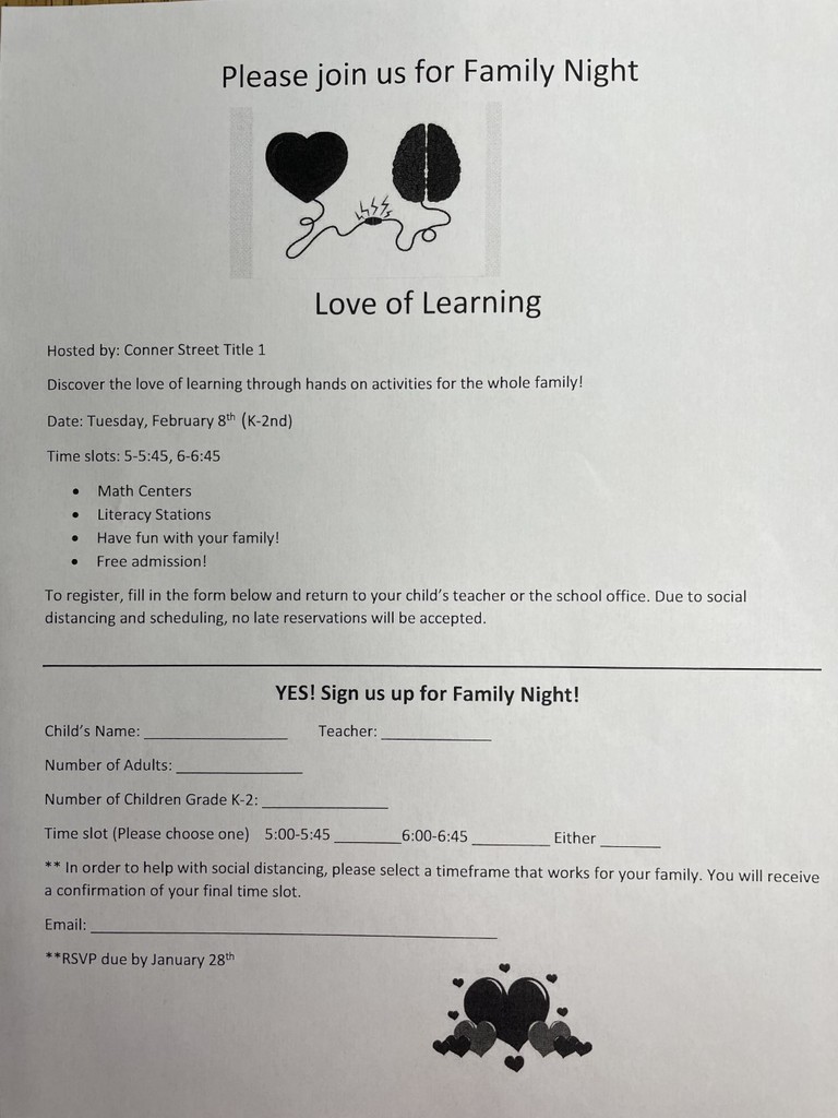 Flyer for the Title I Family fun night Kindergarten through 2nd grade