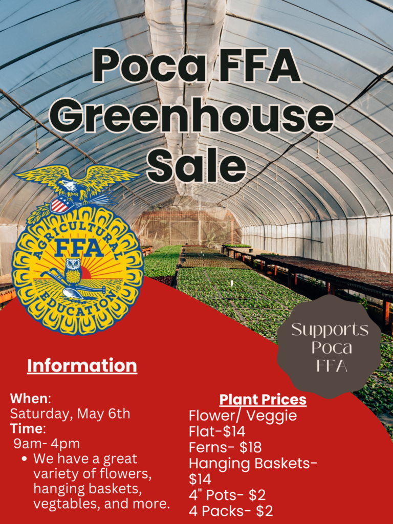 Poca FFA Greenhouse sale Saturday May 6 9 am - 4 pm