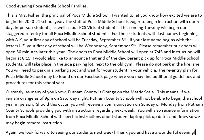 First day of school information